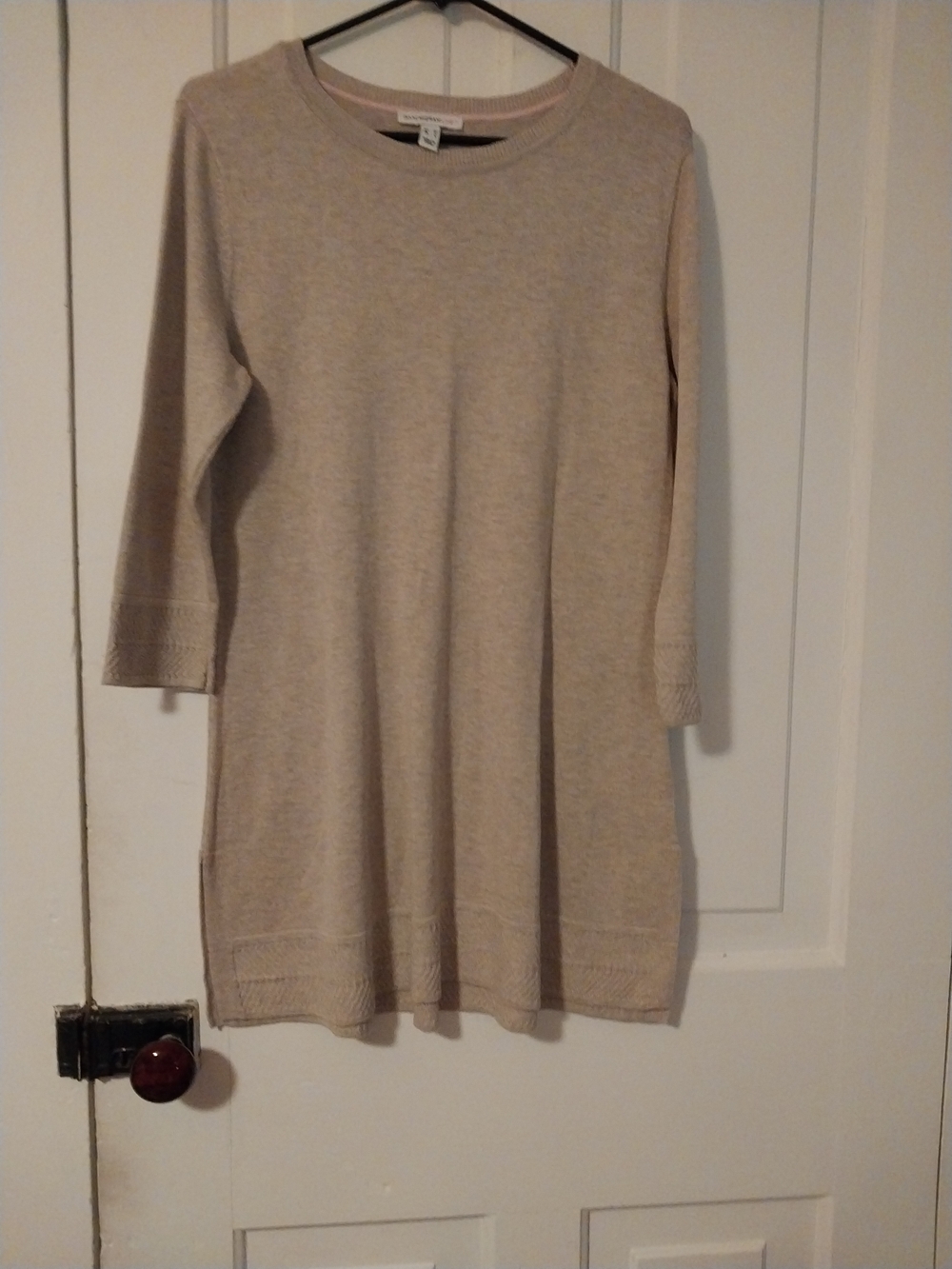 Isaac Mizrahi Beige Long-Sleeve Crewneck Knit Dress